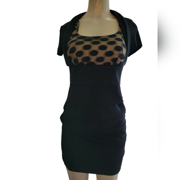 Saint Tropez West Black Poka Dot mini Dress Body Con Size 6 - Picture 2 of 5
